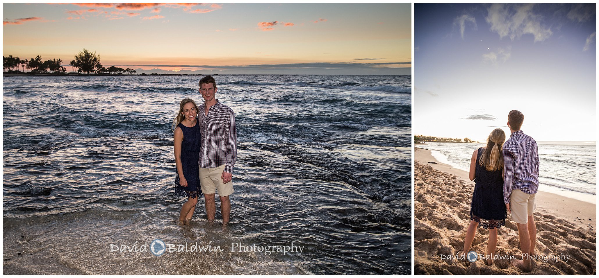 sunset engagement photos with a couple on Kukio beach