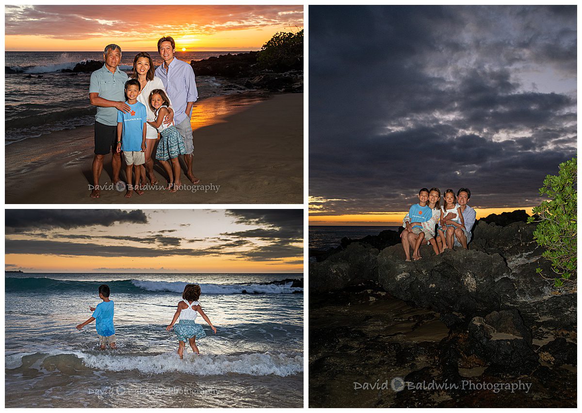 sunset family photo at the Westin Hapuna beach hotel Hawaii